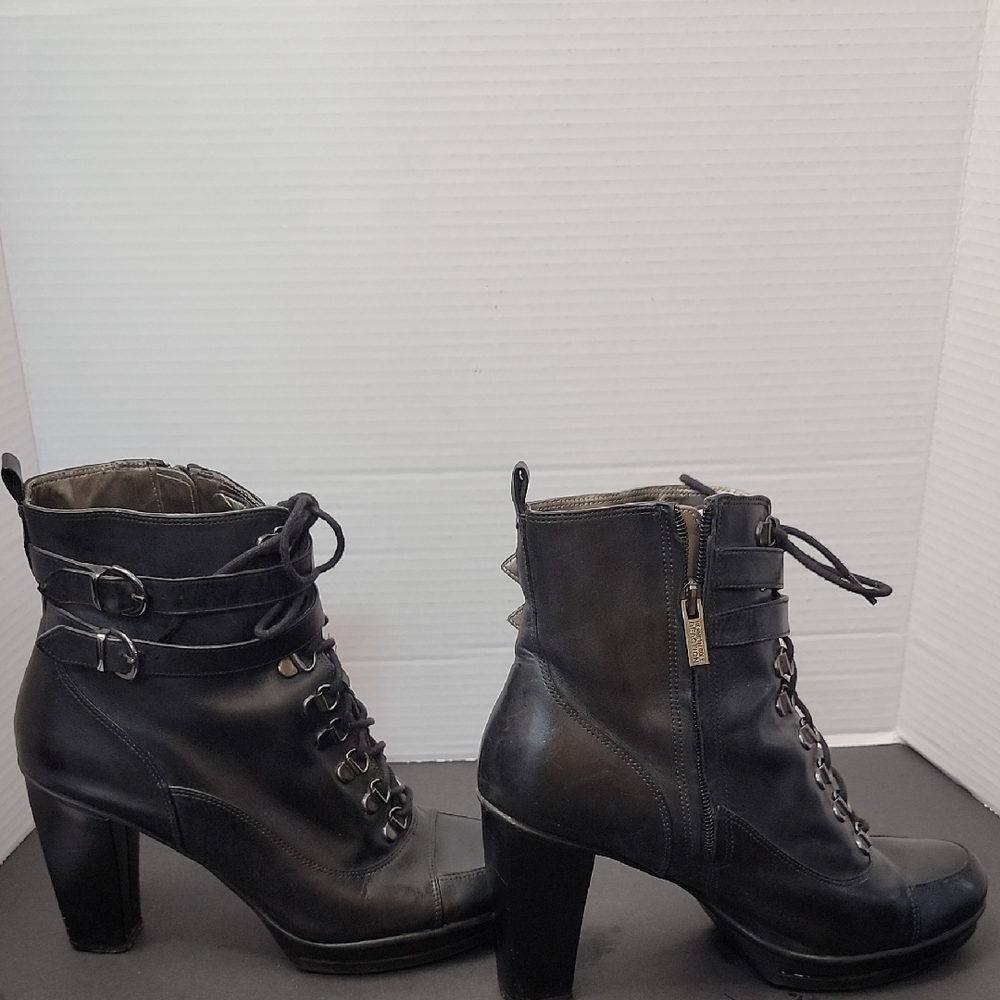 Kenneth Cole Reaction Lead Actress Black LTR Lace-Up Ankle Boots Size 9 - Picture 2 of 6